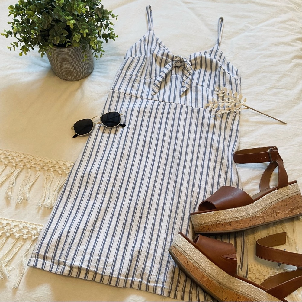Hollister Tie-Front Striped Linen Mini Dress
